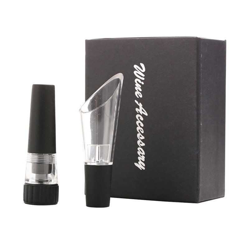 BR-WG14A Black Gift Box Vacuum Wine Stopper Set with Wine Pourer